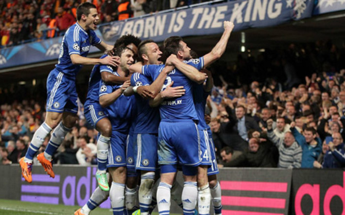 Chelsea players celebrate with Gary Cahill after his goal against Galatasaray in the Champions League on 18 March 2014. Picture: Facebook.