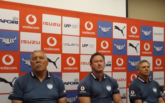 Blue Bulls Super Rugby coach Pote Human (left) and director of rugby Alan Zondagh (far right) . Picture: Twitter/@BlueBullsRugby