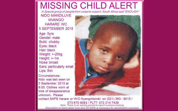 Five-year-old Nido Mvango was last seen on Saturday in Harare, Khayelitsha. Picture: Pink Ladies/Facebook