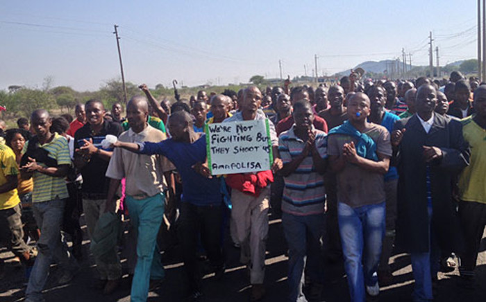 Amplats workers march in Rustenburg on 5 October 2012, demanding better wages. Picture: Govan Whittles/EWN.
