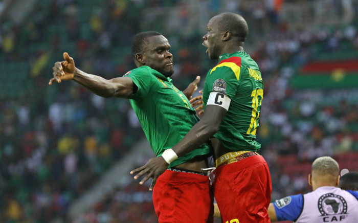 Cameroon's Vincent Aboubakar (right) celebrates a goal with a teammate during their Africa Cup of Nations Group A match against Ethiopia on 13 January 2022. Picture: @CAF_Online/Twitter