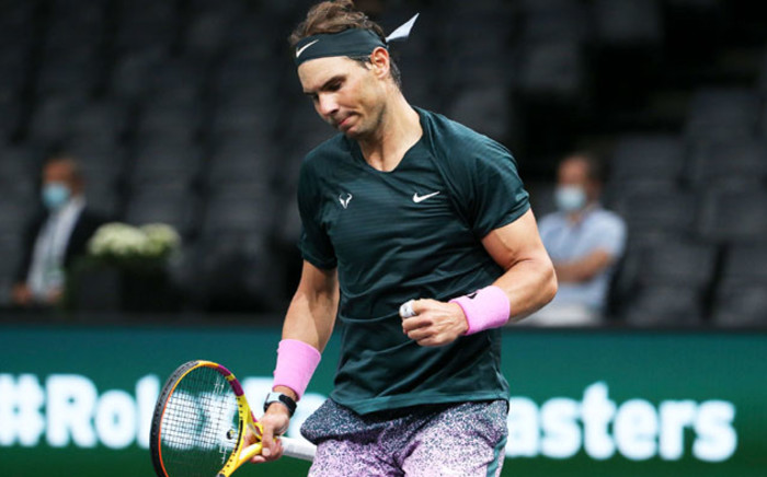 Rafa Nadal celebrates a point during a match at the 2020 Paris Masters. Picture: @atptour/Twitter