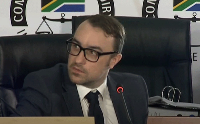 A screengrab of Paul Holden, a researcher at Shadow World Investigations, testifying at the state capture commission on 3 December 2020. Picture: SABC Digital News/YouTube
