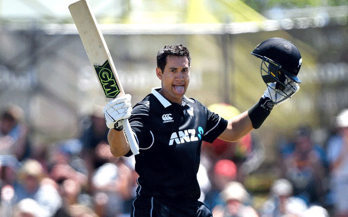 New Zealand's Ross Taylor celebrates his century during the third ODI cricket match between New Zealand and Sri Lanka at Saxton Field in Nelson on 8 January, 2019. Picture: AFP