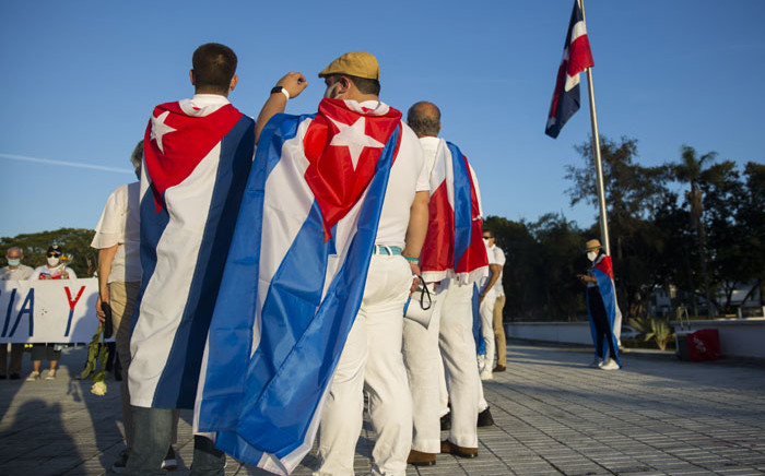 A group of Cubans living in the Dominican Republic demonstrate in support of the Cuban opposition in front of Jose Marti Park in Santo Domingo, on 15 November 2021. Picture: Erika SANTELICES/AFP