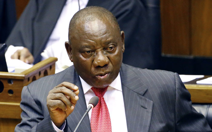 Newly appointed South African President Cyril Ramaphosa gestures as he delivers a speech after being elected by the Members of Parliament during his swearing-in ceremony at the Parliament in Cape Town, on 15 February 2018. Picture: AFP