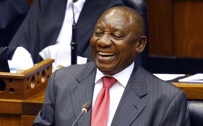 South Africa's new president Cyril Ramaphosa smiles as he delivers a speech after being elected by the Members of Parliament during his swearing in ceremony at the Parliament in Cape Town, on 15 February 2018. Picture: AFP