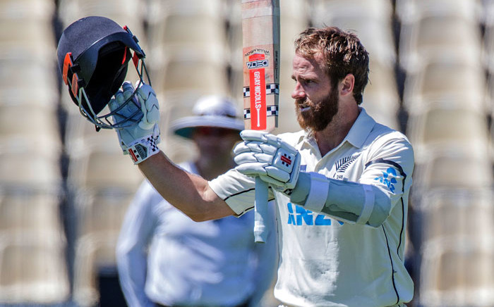 New Zealand's captain Kane Williamson celebrates reaching his double century (200 runs) during the second day of the first Test cricket match between New Zealand and West Indies at Seddon Park in Hamilton on 4 December 2020. Picture: AFP