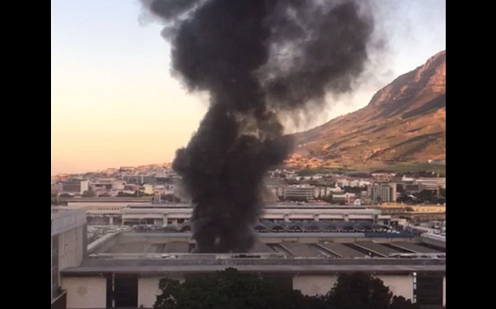 A video screengrab of a train fire at Cape Town station on 28 July 2018.