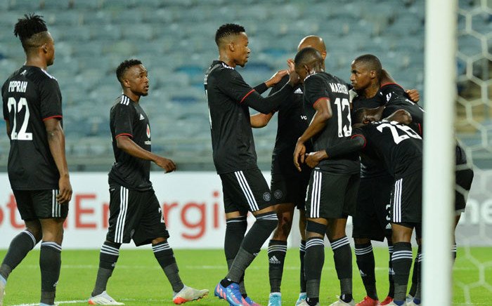Orlando Pirates players celebrate a goal against JS Saoura in their CAF Cup match in Soweto on 13 February 2022. Picture: @orlandopirates/Twitter