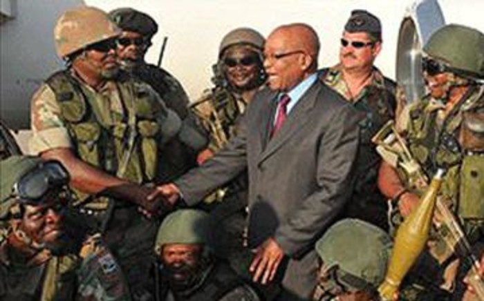 President Jacob Zuma with SANDF soldiers in Tripoli,Lybia. Picture: GCIS