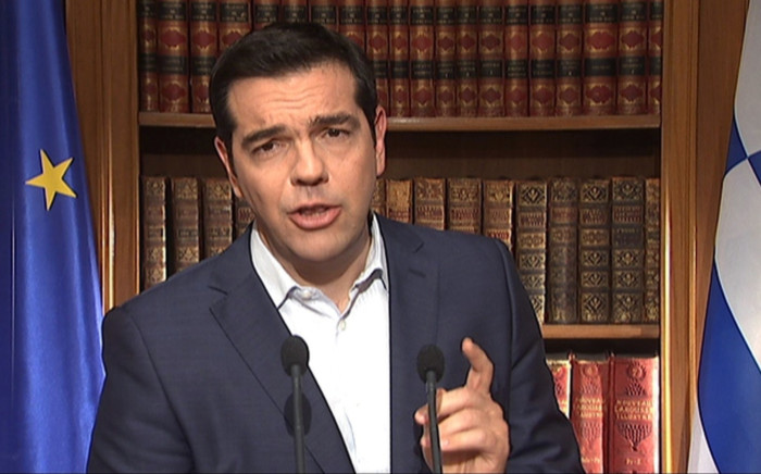A screengrab shows Greek Prime Minister Alexis Tsipras addressing the nation in Athens on 1 July 2015. Picture: AFP.