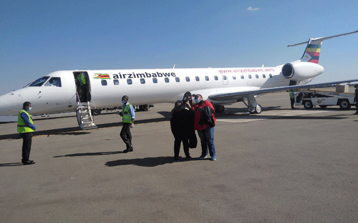 Air Zimbabwe tweeted a picture of the Embraer passenger jet after it landed at Victoria Falls on 2 June after the airline was grounded for months. Picture: @FlyAirZimbabwe/Twitter.

