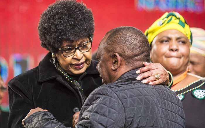 FILE: Winnie Madikizela-Mandela greets Deputy President Cyril Ramaphosa at the ANC national policy conference at Nasrec on 30 June 2017. Picture: Thomas Holder/EWN