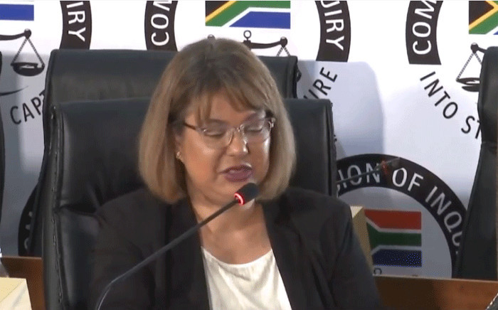 A YouTube screengrab of former Eskom secretary Suzanne Daniels at the state capture commission on 7 December 2020.