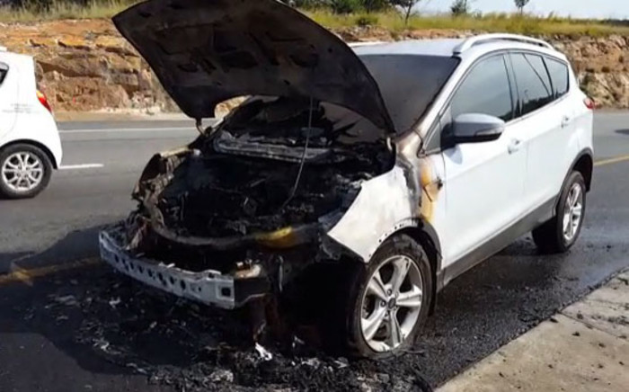 A screengrab of the Ford Kuga vehicle that caught alight on the N12 near the Voortrekker off-ramp in Alberton.