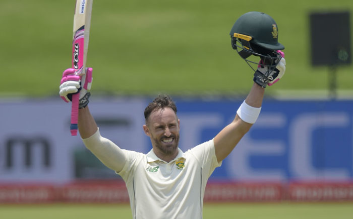 South Africa's Faf du Plessis celebrates after scoring a century (100 runs) during the third day of the first Test cricket match between South Africa and Sri Lanka at SuperSport Park in Centurion on 28 December 2020. picture: AFP