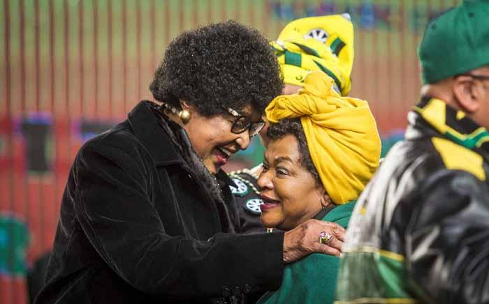 FILE: ANC stalwart Winnie Madikizela-Mandela (left) greets National Assembly Speaker Baleka Mbete at the ANC national policy conference at Nasrec on 30 June 2017. Picture: Thomas Holder/EWN