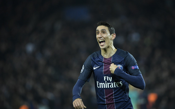 Paris Saint-Germain’s Argentinian forward Angel Di Maria celebrates after scoring a goal during the UEFA Champions League round of 16 first leg football match between Paris Saint-Germain and FC Barcelona on February 14, 2017 at the Parc des Princes stadium in Paris. Picture: AFP.