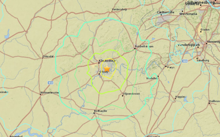 A screengrab of the tremor in the Stilfontein area. Picture: US Geological Survey.