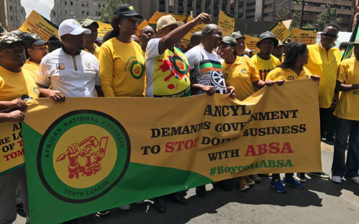 ANCYL leaders and supporters march to Absa Towers in the Johannesburg CBD. Picture: Kgothatso Mogale/EWN.