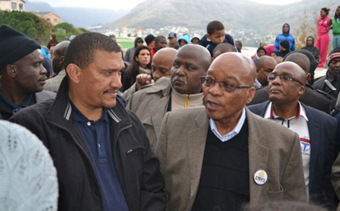 President Jacob Zuma visited Hangberg, Hout Bay, where he was addressing and listening to crowds, accompanied by Western Cape ANC leader, Marius Fransman. Picture: Nicky Carter.