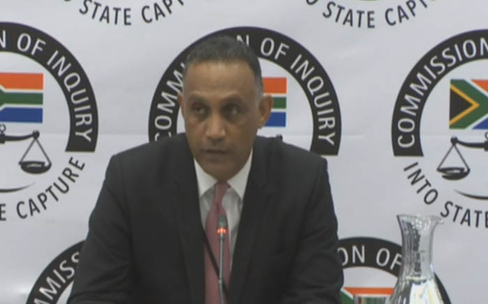 A screengrab of Eskom treasurer Andre Pillay testifying at the commission of inquiry into state capture in Parktown, Johannesburg.