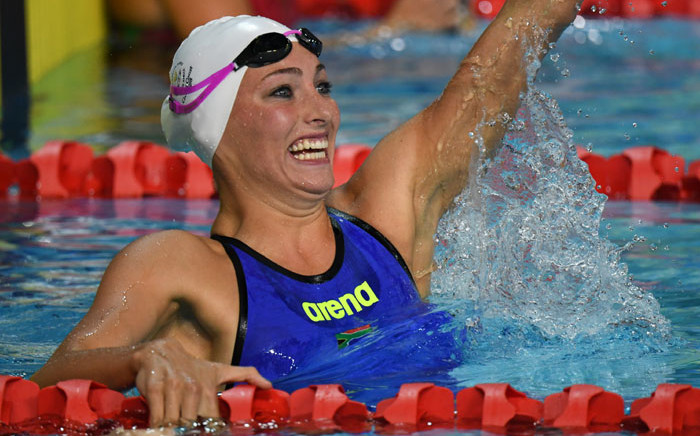 Tatjana Schoenmaker celebrates her win in the Women's 200m Breaststroke final at the Commonwealth Games in Australia on 7 April 2018. Picture: AFP