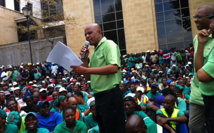 Amcu president Joseph Mathunjwa delivers a speech during the handing of memorandum at the Impala Platinum's headquarters in Johannesburg on 27 March 2014. Picture: Gia Nicolaides/EWN.