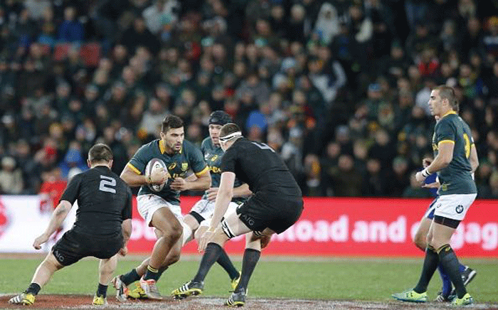 The Springboks will look back on an otherwise fine performance some regret, as despite bossing possession and territory, they fell to a 7 point defeat at Emirates Airline Park. Picture: Twitter @AllBlacks.