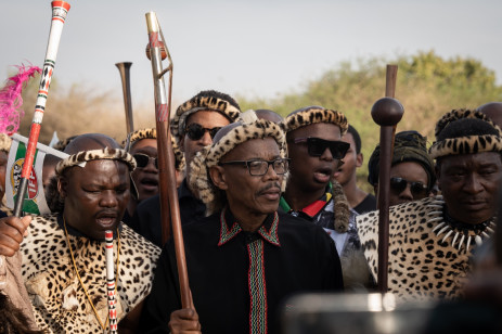 Prince Mangosuthu Buthelezi's son, Zuzifa Buthelezi part of the delegation that collected Prince Mangosuthu Buthelezi's remains from a local mortuary in Ulundi and escorted them to his home on 15 September 2023. Picture: Abigail Javier and Xanderleigh Dookey-Makhaza/Eyewitness News