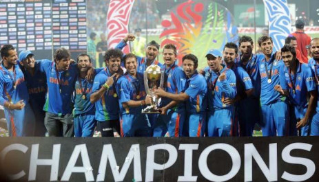 The Indian team celebrates winning the 2011 Cricket World Cup. Picture: Reuters