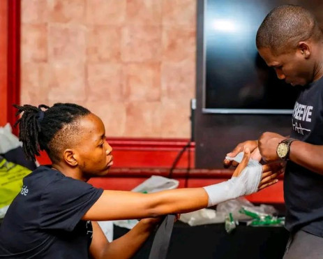 KwaZulu-Natal boxer  Noxolo “Bumblebee” Mkhasibe prepping for a  fight. Picture: Supplied.