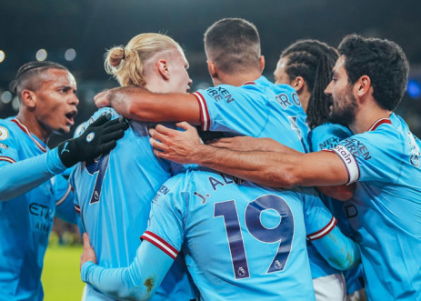 Manchester City players celebrate a goal in their English Premier League match against Tottenham Hotspur on 19 January 2023. Picture: @ManCity/Twitter