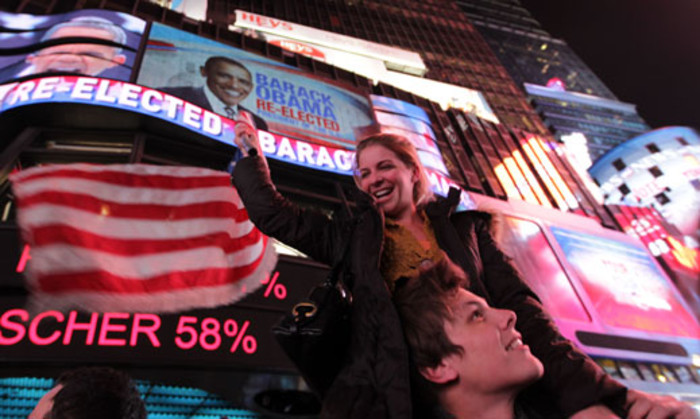Supporters celebrate Barack Obama's win in the US presidential elections. Picture: AFP.