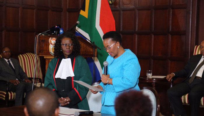Newly appointed Minister of Tourism Tokozile Xasa being sworn in. Picture: Chista Eybers/EWN.
