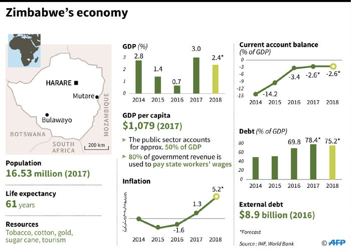 Leading economic indicators for Zimbabwe ahead of the country's elections. Picture: AFP.