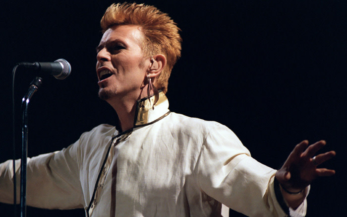 British singer David Bowie performs during a concert at the Parc des Princes, on 14 June 1997 on the first day of the rock festival in Paris. Picture: AFP.