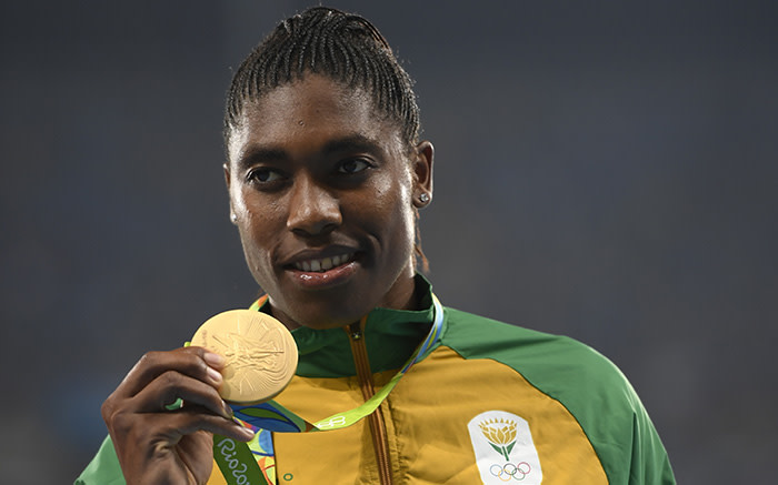 Gold medallist Caster Semenya poses on the podium for the Women's 800m Final during the Rio 2016 Olympic Games.  Picture: AFP