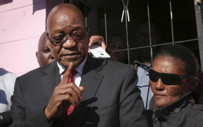 Jacob Zuma addresses the media outside the home of the murdered three-year-old Courtney Pieters. Picture: Cindy Archillies/EWN