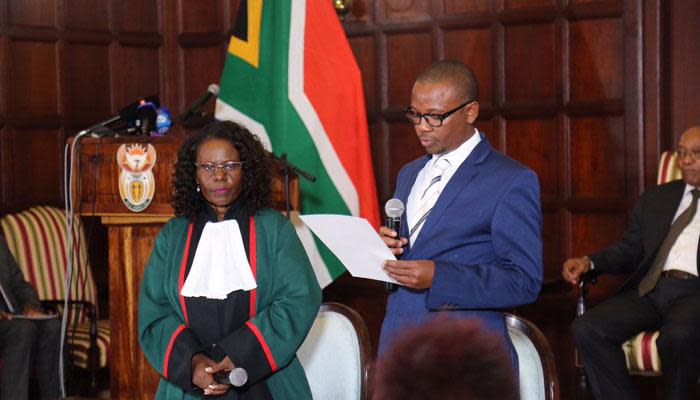 Newly appointed Deputy Minister of Police Bongani Mkongi being sworn in. Picture: Chista Eybers/EWN.