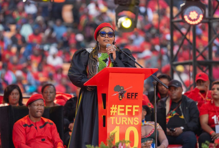 Economic Freedom Fighters (EFF) National Chairperson Veronica Mente at the EFF's tenth anniversary rally at the FNB Stadium on Saturday, 29 July 2023. Picture: Eyewitness News/Rejoice Ndlovu