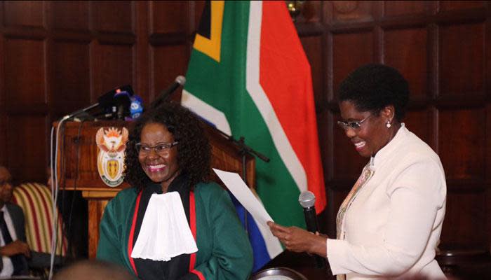 Newly appointed Deputy Minister of Public Service and Administration Dipuo Letsatsi-Abrahams being sworn in. Picture: Chista Eybers/EWN.