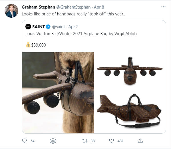Twitter Takes Off With Jokes As LV's Latest Airplane-Shaped Bag Costs More  Than An Actual Aircraft