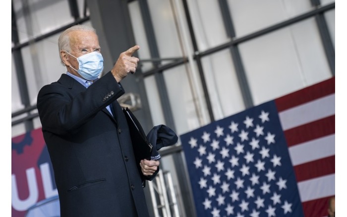 Joe Biden leaves a get-out-the-vote drive-in rally at Cleveland Burke Lakefront Airport on 2 November 2020. 