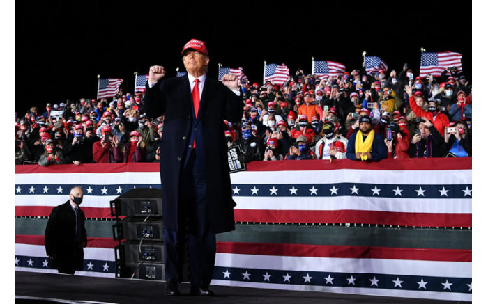 US President Donald Trump at a rally in Janesville, Wisconsin on 17 October 2020.