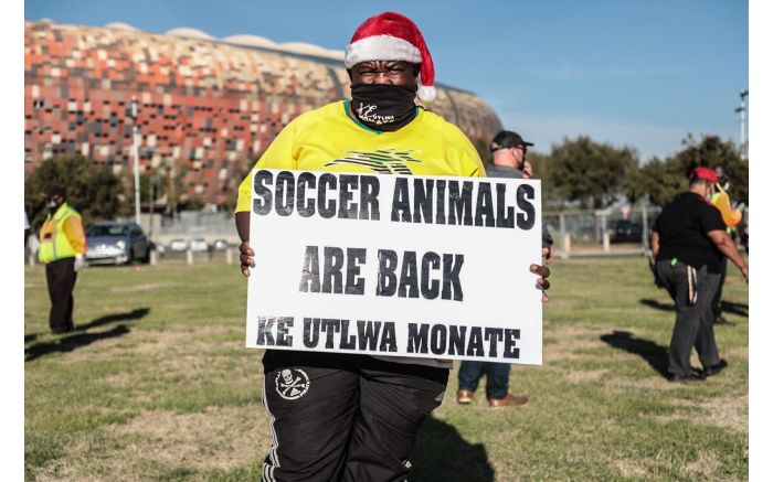 Excited fan outside the FNB Stadium for Bafana Bafana vs Ethiopia in a 2022 FIFA World Cup qualification match. Picture: Abigail Javier/EWN