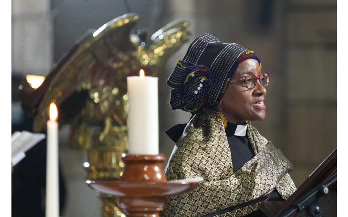 Tutu’s daughter Mpho Tutu van Furth addresses attendees during the requiem mass.