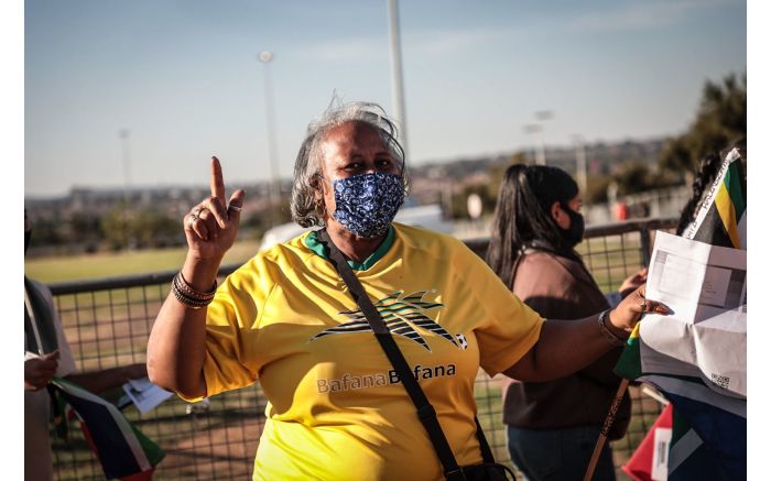 Excited fans outside the FNB Stadium for Bafana Bafana vs Ethiopia in a 2022 FIFA World Cup qualification match. Picture: Abigail Javier/EWN