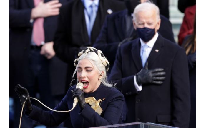 Lady Gaga sings the national anthem at the inauguration of US President-elect Joe Biden.